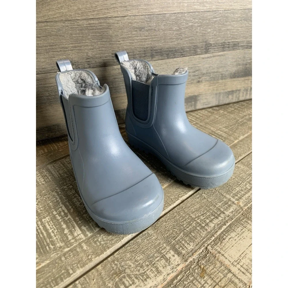 Bearpaw Rain Winter Boots Girls Size 5 Fur Lined Short Blue Gray Rubber‎